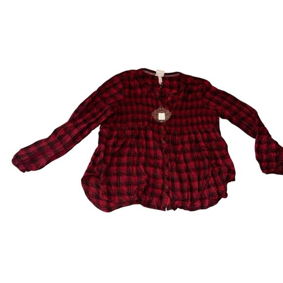 Knox Rose Womens Red Plaid Button-Down Shirt XL 100% Cotton - Picture 1 of 4